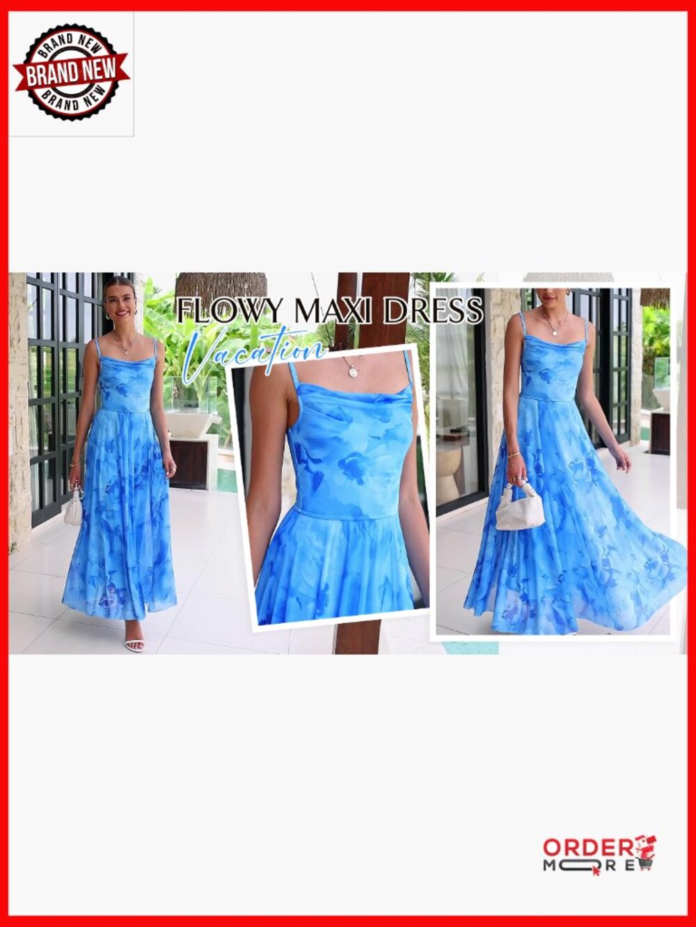 Sleeveless Cowl Neck Floral Maxi Dress A-Line Mesh Summer - Picture 7 of 7